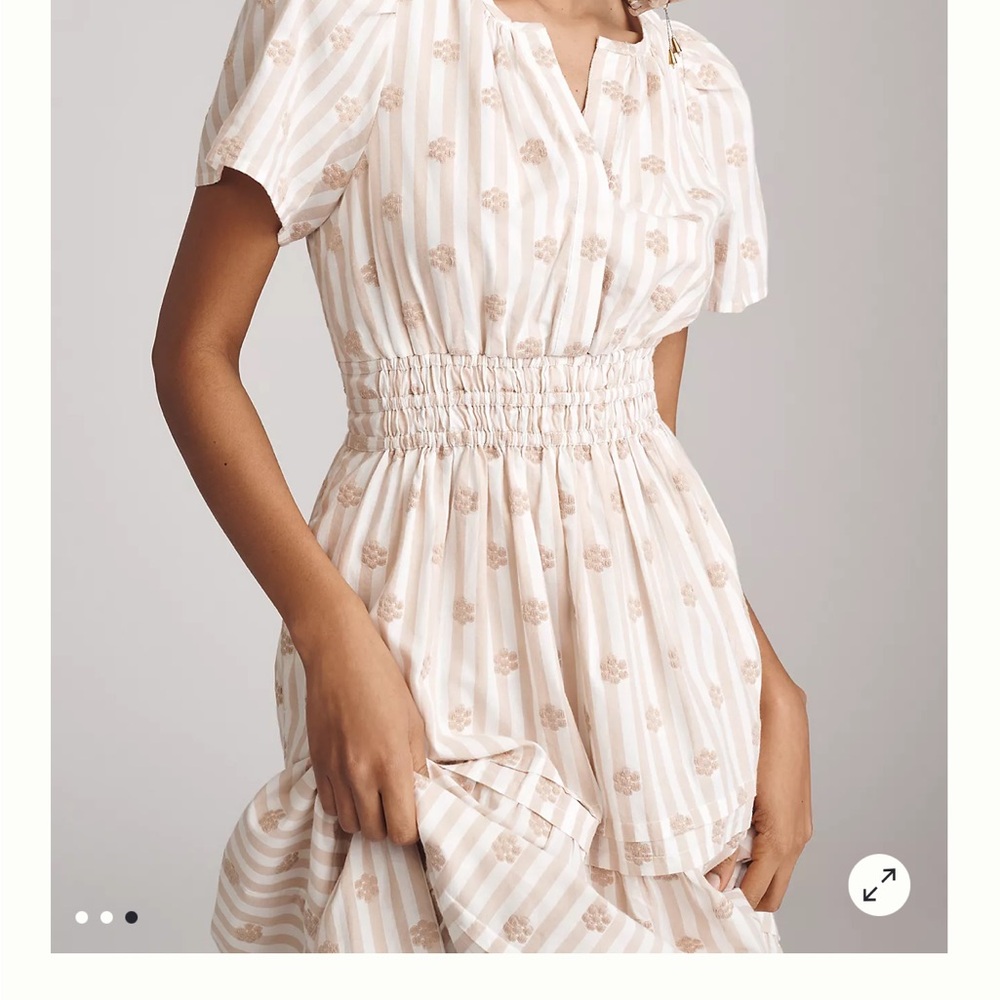 Anthropologie Cream and Tan Striped Midi Dress - the somerset